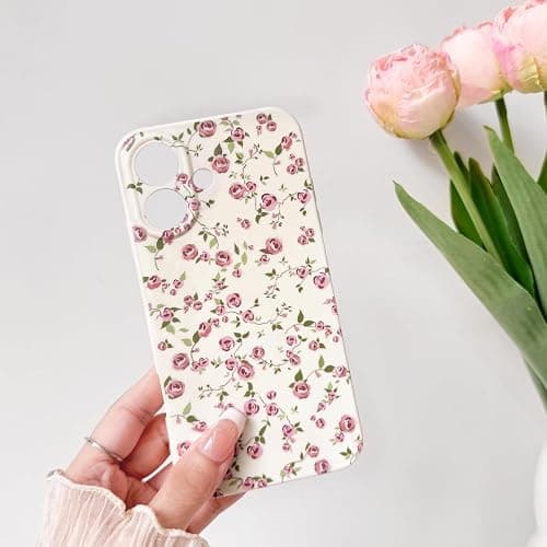 NITITOP Compatible with iPhone 16 Case Cute Flower for Women Girls Floral Pink Rose Design Vintage Shockproof Soft Girly Slim TPU Fashion Protective Phone Cover - Pink - Pink Rose - iPhone 16 thumbnail 7