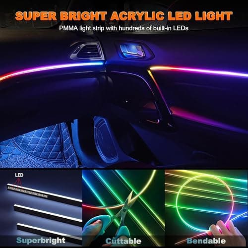 Jushope Interior Car LED Strip Lights, Acrylic LED Lights for Car with Dynamic Dreamcolor Chasing, Ambient Lighting Kits Music Sync Wireless APP and RF Remote Control (6 in 1) thumbnail 3