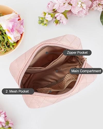 LETGO Travel Makeup Bag for Women Girl,Quilted Makeup Bag Cosmetic Bag,Cute Puffer Make Up Organizer Bags,Pink Car Accessories for Girls(Pink) thumbnail 4