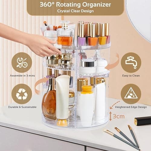 Boxalls Makeup Organizer Rotating Large Capacity, 360 Makeup Carousel with Brush Compartment, Clear Skincare Cosmetic Spinning Organizer with 7 Layers for Countertop Vanity Bathroom Bedroom thumbnail 6