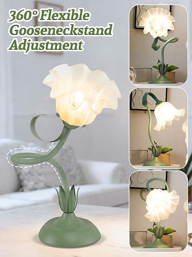 Flower Table Lamp Bedside Lamps LED Reading Light,3 Color Modes Cute Small Lamp,Vintage Flower Lamp Nightstand Lamp Kawaii Table Lamp for Bedroom Living Room Office Dorm Desk Home Decor(Green lamp) thumbnail 6