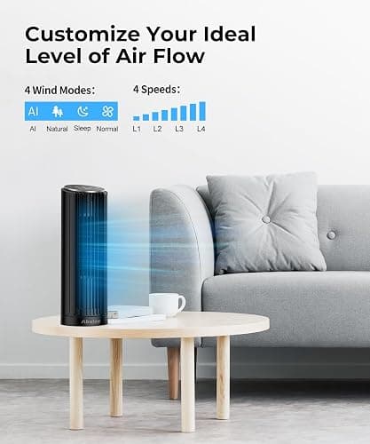 Abolee Tower Fan for Bedroom, 23ft/s Desk Fan with Remote, 70° Oscillating Desk Fan, 4 Speeds, 4 Modes,12Timer, 13'' Bladeless Portable Fan for Bedroom Office Home Black - Black - 13”-Remote thumbnail 2