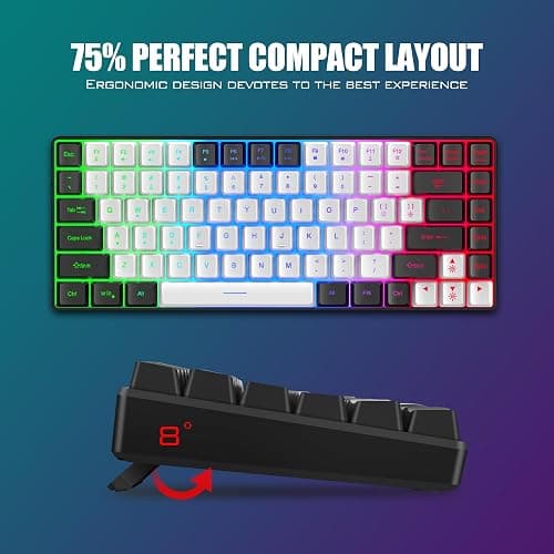 RedThunder K84 Wireless Keyboard and Mouse Combo, LED Rainbow Backlit Rechargeable Battery, 75% Layout TKL Ultra Compact Gaming Keyboard & Lightweight 3200 DPI Honeycomb Optical Mouse (White-Black) thumbnail 5