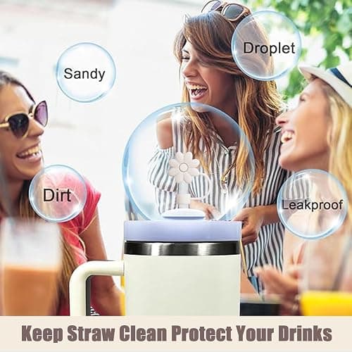 SEMATA Flower Straw Covers for Stanley Cups 30&40 Oz Tumbler with Handle Accessories - 4 PCS Silicone Straw Caps Protectors - Off White thumbnail 5