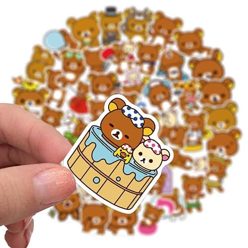 Kawaii Cartoon Bear Stickers 50PCS Laptop Stickers for Kids and Teens Vinyl Waterproof Sticker Pack for Skateboard Bike Water Bottles Hydro Flask Phone Suitcase, Rilakkuma thumbnail 4