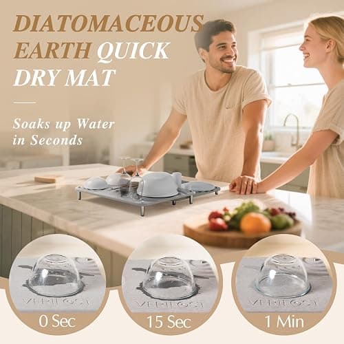 Pearl White 2PCs Large Drying Stone for Kitchen Counter, Stone Dish Drying Mat for Kitchen Counter, Quick Dry Mat with Non-slip Feet thumbnail 2
