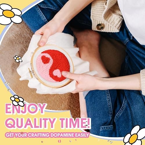 yuegool 6PCS Energy Punch Needle Coasters Kit - DIY Embroidery Set for Adult Beginners, Art Craft Supplies with Patterns, Functional Tools, Yarn, Hoop, and Coaster Holder thumbnail 3