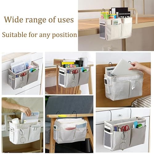 Bedside Caddy Organizer/Bedside Hanging Storage Bag Multi-Function Caddy for Bunk bed Hospital Beds Dorm Bed Rails, Holders Books Glasses Phones Magazine(White) thumbnail 5