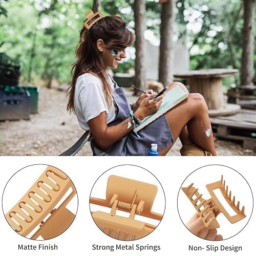 3.5 Inch Square Hair Clips for Women 6 Pack Hair Claw Clips Medium Claw Clips for Thick Thin Hair Rectangle Banana Jaw Hair Accessories for Women Girls -Basic thumbnail 4