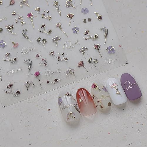 picksweet Flower Nail Stickers for Nail Art Decals Charms,5D Embossed Floral Butterfly and Heart Gem, Self-Adhesive 5 Styles Craft Nail Supplies 2 Sheets with Tweezers Kit for Women Decoration thumbnail 2