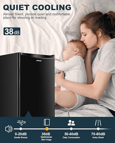 Upstreman 3.2 Cu.Ft Mini Fridge with Freezer, Single Door Mini Fridge, Dorm Fridge, Adjustable Thermostat, Mini Refrigerator for Bedroom, Office, Dorm, Black-BR321 thumbnail 5