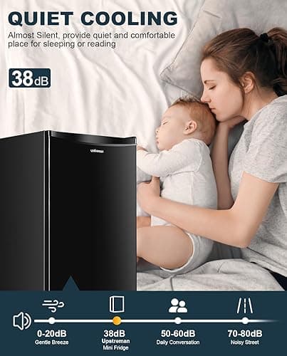 Upstreman 3.2 Cu.Ft Mini Fridge with Freezer, Single Door Mini Fridge, Dorm Fridge, Adjustable Thermostat, Mini Refrigerator for Bedroom, Office, Dorm, Black-BR321 thumbnail 6