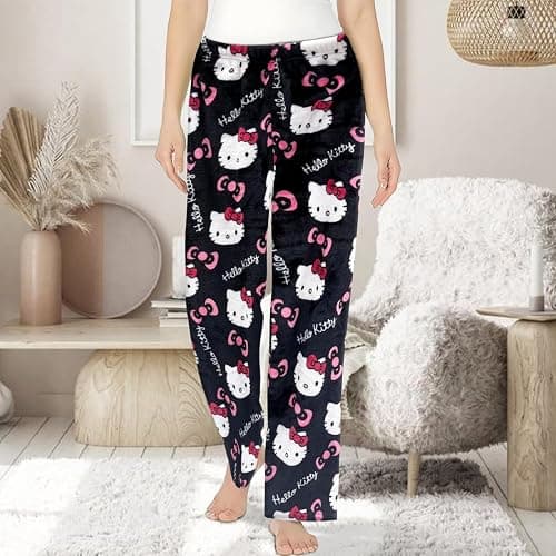 Pyjamahose Damen Lang, Pyjama Hose Damen Flanell Schlafanzughose Flauschig Schlafanzug Hosen Y2K Anime Cartoon Kuschelhose Zuhause Schlaf Schlafhose Bequeme Schlafanzughosen für Teenager Mädchen thumbnail 2