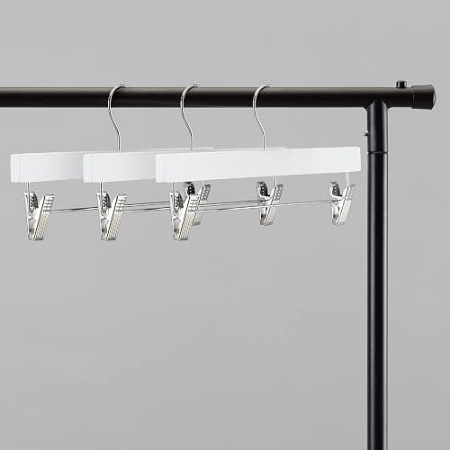 Amazon Basics Durable Wooden Pants and Skirt Hangers with Clips, Closet Organizer, White, 10-Pack thumbnail 7