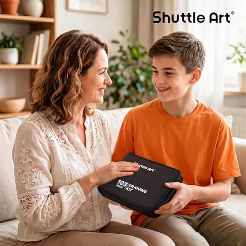 Shuttle Art 103 PCS Drawing Kit, Professional Drawing Supplies with Sketch, Charcoal, Colored, Graphite, Pastel Pencils & Sticks, Complete Drawing Tools and Paper Pads in Zipper Case for Artists&Kids thumbnail 9
