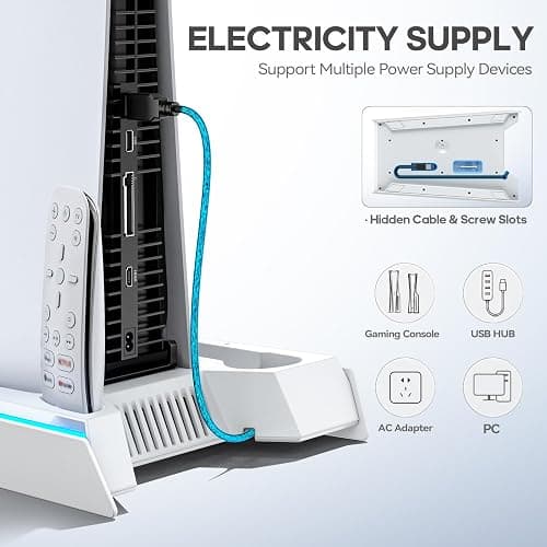 Rysker PS5/Slim/Pro Cooling Station with Quiet Cooling Fan and Fast Controller Charger for Disc & Digital Console, PS5 Accessories Incl. 3 USB Ports, Screw and Headset thumbnail 5