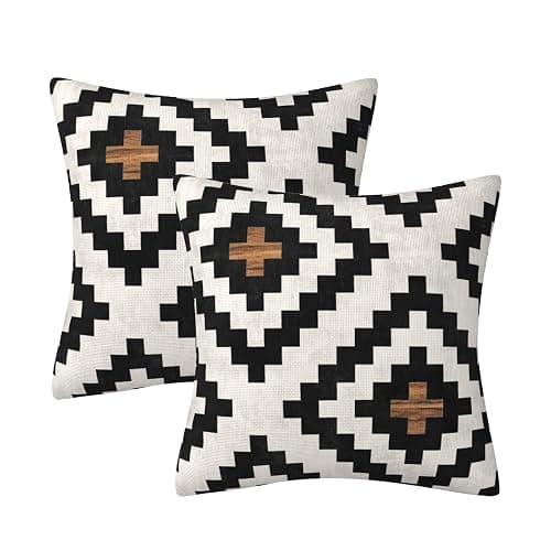 AHAHM Aztec Black Brown Throw Pillow Cover Boho Western Farmhouse Decorative Throw Pillowcase Indoor Outdoor Cushion Cover Tribal Pattern Geometric Pillowcase for Couch Bedroom 18 x 18 Inch Set of 2 - Image 1