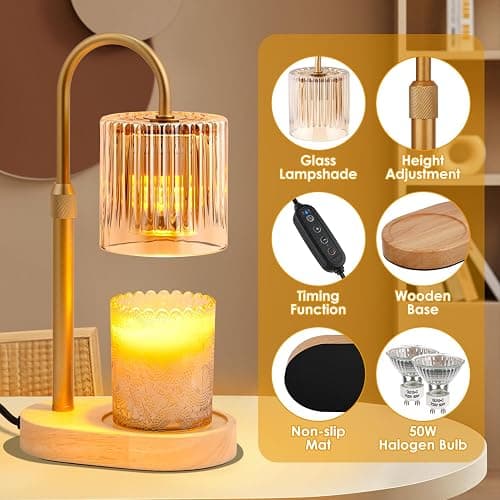 Candle Warmer Lamp with Timer: Modern Style Adjustable Height Candle Warmer Lamp Home Decor Safe Flame Free for Wax Blocks and Jar Candles thumbnail 3