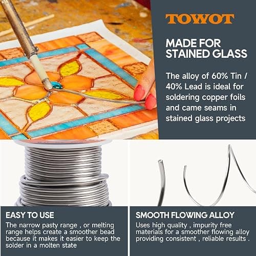 TOWOT 60/40 Solder for Stained Glass, 1 lb Spool, 3mm Dia, No Flux Solder Wire Stained Glass Supplies thumbnail 3