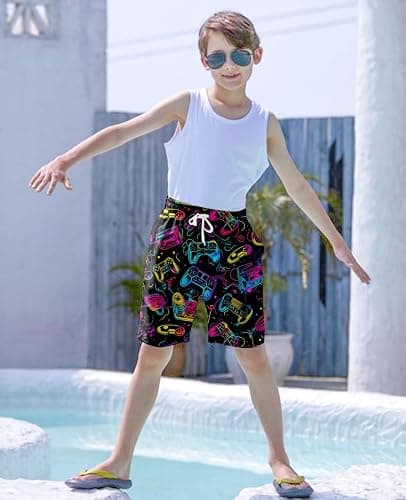uideazone Boys Teens Swim Trunks Quick Dry Waterproof Surfing Board Shorts Drawstring Elastic Waist with Mesh Lining 5-14T - 11-12 Years - A-game Console thumbnail 5