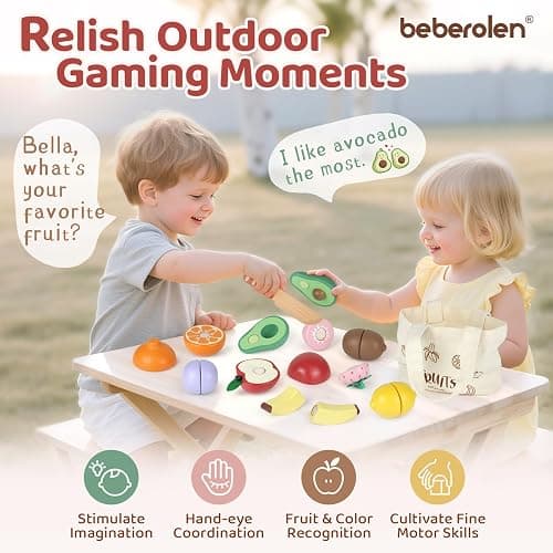 Beberolen Frutta Legno Tagliare Giocattolo, Accessori Cucina Giocattolo Legno Bambini Bambina, Set Cibo Finto Giochi Utensili Cucina Bambini, Regalo Compleanno Pasqua Halloween Natale Bambino 3+ Anni thumbnail 6