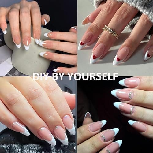 240 Stück French Press On Nails Medium Almond - Französisch Falsche Nägel Zum Aufkleben - Künstliche Nägel Kurz Quadrat Nail Art Manicure Fake Nails für Damen und Frauen (Deep Arc Almond) thumbnail 5