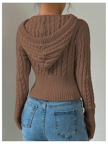 SOLY HUX Women's Crop Cardigan Sweater Cable Knit Zip Up Hoodies Long Sleeve Fall Jacket Y2k Outerwear thumbnail 2