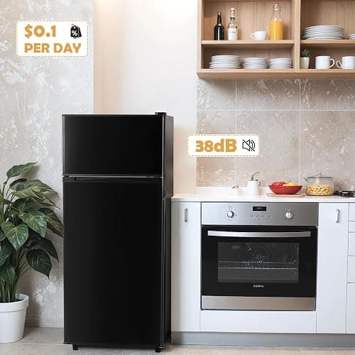 Manastin 4.5 Cu.Ft Mini Fridge with Freezer, Small Refrigerator with 2 Doors for Kitchen, Dorm, Office and Bedroom, Mini Fridge with Adjustable Shelves (Black) thumbnail 3