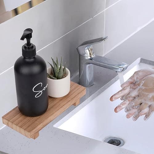 zoocatia Small Wood Tray Pedestal Stand Farmhouse Bathroom Decor Decorative Wooden Riser Kitchen Soap Dish Holder for Vanity, Counter, Sink, Brown thumbnail 2