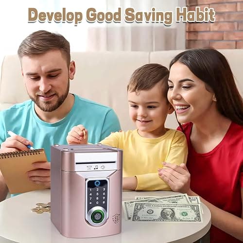 Refasy Touchscreen Piggy Bank ATM Bank Toy for Kids Age 3-12, Electronic Money Bank Coin Bank with Music Kids Safe Birthday Xmas Gifts Toys for 3 4 5 6 7 8 9 10 11 12 Year Old Boys Girls (Rose Gold) thumbnail 2