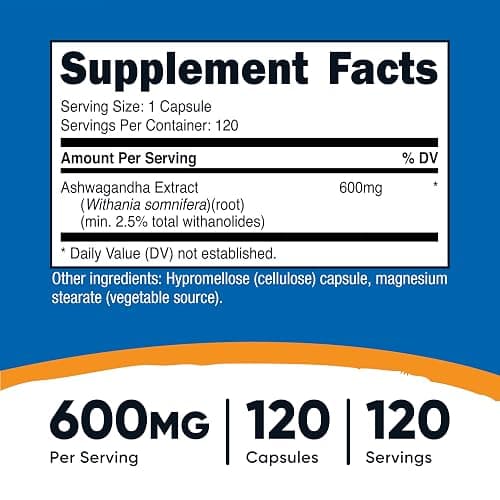 Nutricost Ashwagandha Herbal Supplement 600mg, 120 Capsules - Vegetarian, Non-GMO, Gluten Free, Ashwagandha Root thumbnail 2
