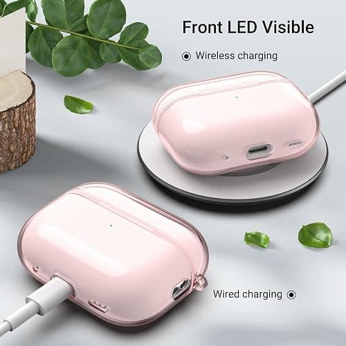ULAK Compatible with Airpods Pro & AirPods Pro 2 Case, Design Soft TPU Airpod Pro 1st/2nd Generation Case 2022/2019 with Ring Keychain Shockproof Protecitve Cover, Light Pink thumbnail 5