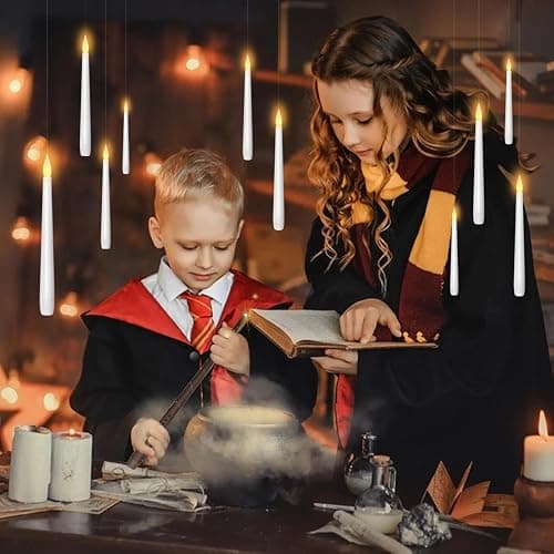 kakoya Flameless Floating Candles with Wand，20 Pcs Magic LED Hanging Taper Candles，Flickering Battery Operated Taper Candle with Wand Remote for Halloween Decorations Best Gift（White） thumbnail 3