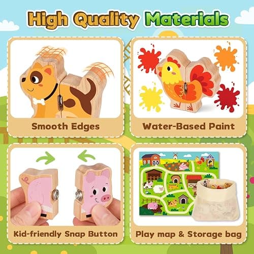 Kimzom Toys for 1 2 3 Year old Boys Girls, Montessori Matching Puzzles Games Wooden Farm Animal Toys for Toddlers, Birthday Gift Presents for 18 Months Plus Baby Puzzles with Snap Fasteners thumbnail 8