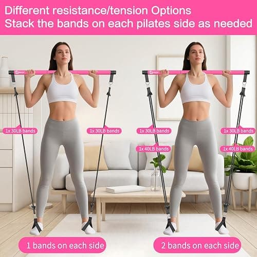 Bbtops Pilates Bar Kit with Resistance Bands,Pilates Bar with Stackable Bands Workout Equipment for Legs,Hip,Waist and Arm,Exercise Fitness Equipment for Women & Men Home Gym Yoga Pilates thumbnail 6