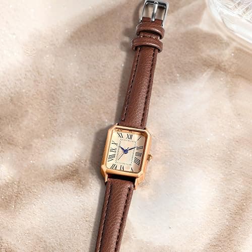 BESTKANG Leather Strap Watches for Women Elegant Dainty Ladies Watch Vintage Rectangle Women Quartz Wrist Watch thumbnail 5