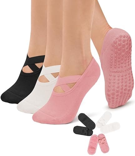 Diu Life 3 Pack Pilates Socks Yoga Socks with Grips for Women Non Slip, Workout, Pure Barre, Ballet, Dance, Hospital Socks - Image 1