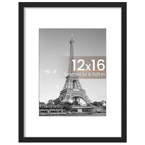 upsimples 12x16 Picture Frame, Display Pictures 8.5x11 with Mat or 12x16 Without Mat, Wall Hanging Photo Frame, Black, 1 Pack - Image 1