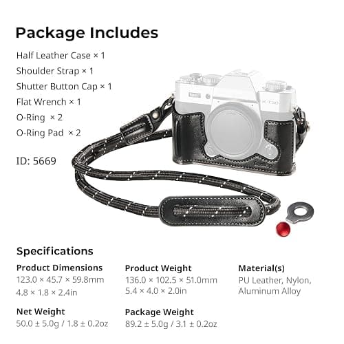 SMALLRIG Leather Case with Shoulder Strap for FUJIFILM X-T30 III/X-T30 II | Retro Style Camera Half Case with Aluminum Frame & Shutter Button Cap (Black) thumbnail 8