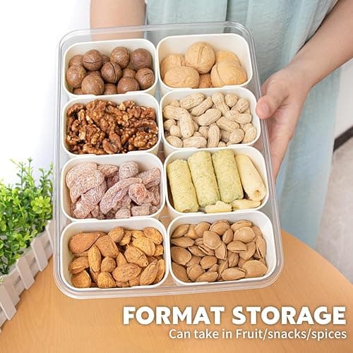 Divided Serving Tray with Lid and Handle,8 Compartments Snacks Box,Snack Fruit Tray,Veggie Tray,Portable Platter for Candy Fruits Nuts Snack Party Entertaining Picnic(2 PCS) thumbnail 3