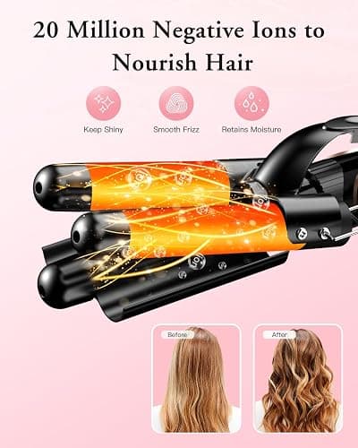 Waver Curling Iron Wand, BESTOPE PRO 5 in 1 Curling Wand Set with 3 Barrel Hair Crimper for Women, Fast Heating Hair Wand Curler in All Hair Type-Black thumbnail 5