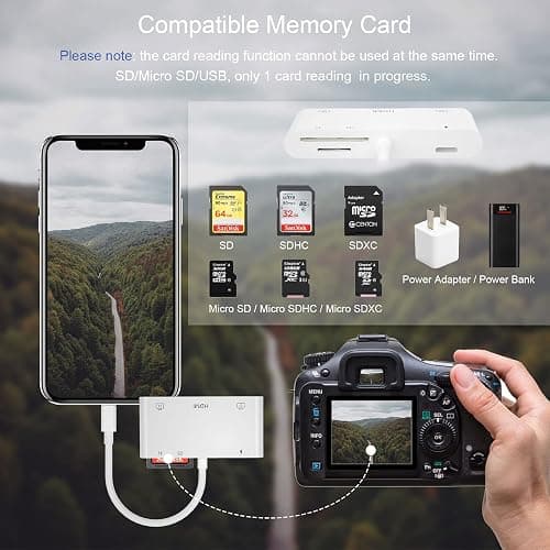 FEINODI Lightning to HDMI Adapter with USB Camera and Charging Port, SD Card Reader for iPhone, 6 in 1 Camera Adapter to iPhone, Supports MIDI Keyboard, Mouse, HD TV/Projector/Monitor, Plug & Play thumbnail 5