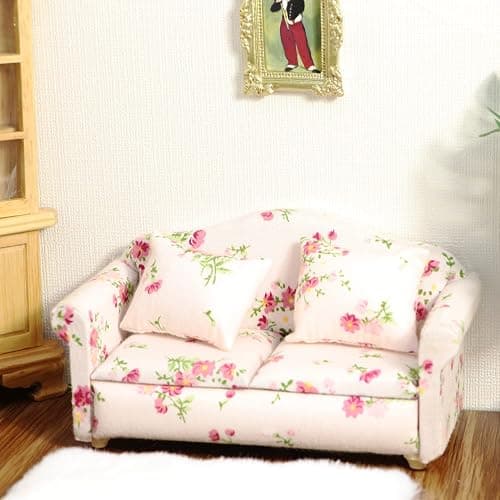 Dollhouse Couch Miniature Sofa with Pillows Dollhouse Living Room Funiture 1:12 Scale Model 3 Pcs High Simulation Upholstered Wooden Fabric Armchair Mini Room Artificial House Scene Decoration (Pink) thumbnail 5