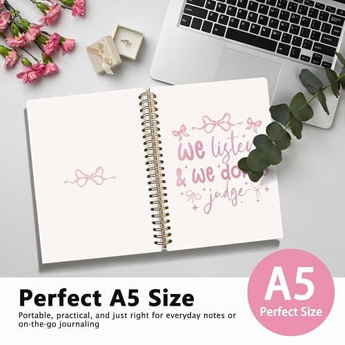 LIANGW Cute Pink Bow Spiral Notebook Journal for Note Taking, Cute Preppy School Supplies Teen Girls Women, Coquette Stuff Hardcover Spiral Notebook 5.5x8.3 thumbnail 4