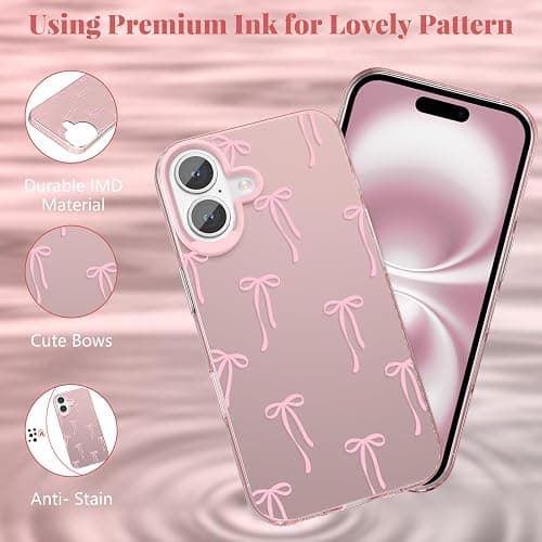 ZTOFERA for iPhone 17 Case,Cute Pink Ribbon Bow Tie Aesthetic Phone Case,Trendy Slim Hard IMD Shockproof Protective Bumper Phone Cover for Women Girls,Bow thumbnail 3