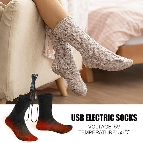Beheizte Socken, 2025 Beheizte Socken, Kaltes Wetter USB-Heizsocke, 3 Sekunden Schnelle Heizung, 55? Konstante Temperatur, Kältefest QuickHeating Lange Fußwärmer Socke thumbnail 2