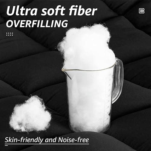 HYLEORY All Season Queen Size Bed Comforter - Cooling Goose Down Alternative Quilted Duvet Insert with Corner Tabs - Winter Warm - Machine Washable - Black thumbnail 4