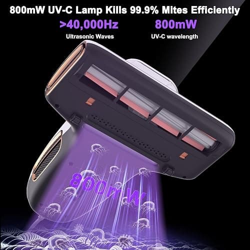 JIGOO Mattress Vacuum Cleaner with UV-C Light, 15Kpa Suction 700W Powerful Double-Cup Handheld Vacuums, Bed Cleaner with Smart Dust Sensor, Ultrasonic, Heating Tech, MIF Filter, T600, White thumbnail 3