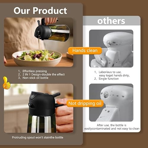 SWEET VIEW Olive Oil Dispenser and Oil Sprayer – 16oz/470ml Glass Light-Proof Oil Pourer for Kitchen, Air Fryer, Cooking, Salad, and BBQ thumbnail 6