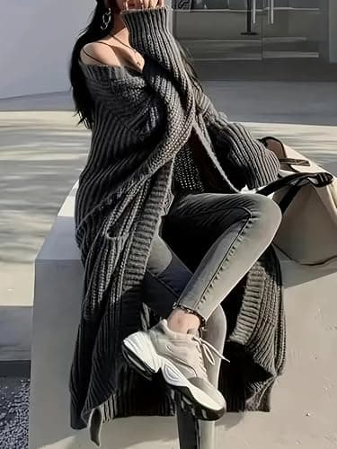 GUTPOINT Womens Long Cardigan Sweaters Open Front Oversized Duster with Pocket for Women 2025 Fall Winter Knit Design Coats thumbnail 4